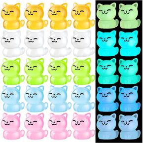 HFAYDZSW 20Pcs Luminous Mini Resin Cat, Miniature Cat, Glow in The Dark Tiny Cat Ornament for Garden Landscape Aquarium Dollhouse Birthday Party Room Crafts Decor