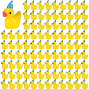 GGSTDDUP 100 Pack Mini Resin Ducks, Mini Ducks Wearing Birthday Party Hat, Tiny Yellow Duck Miniature Duck Figures Tiny Home Ornament for Micro Landscape Dollhouse Garden Potted Fish Tank Aquarium