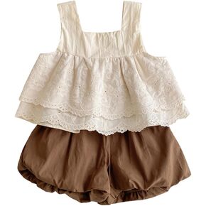 HOOLCHEAN Toddler Little Girls Summer Lace Swing Top and Bloomers 2pcs Set