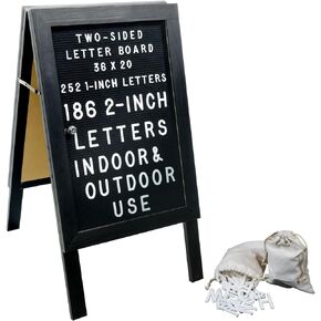 Excello Global Products Large Wooden A-Frame Sign 36x20 Felt Letter Board with Changeable Letters & Enclosure-Freestanding Rustic Vintage Message Felt Board-Double Sided Display-Standing Sidewalk Sign