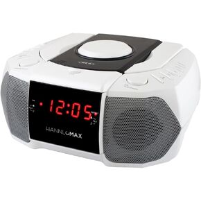 مشغل أقراص مضغوطة HANNLOMAX HX-334CD مع راديو PLL AM/FM، منبه مزدوج، شاشة LED حمراء، مدخل Aux-in، تشغيل تيار متردد فقط. (أبيض) in Kuwait