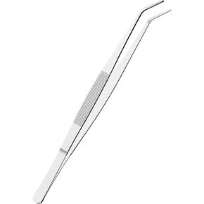 FOCMKEAS 10 Inch Stainless Steel Tweezers with Curved Pointed Serrated Tip, Perfectly Aligned, 3/64 Inch Thickness Stainless Steel, Multipurpose Daily Garden Home Lab Craft Repairing Tool