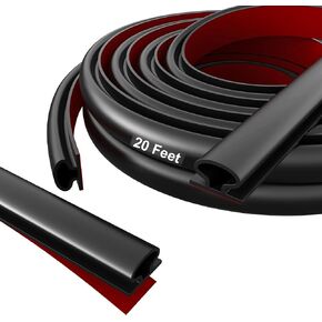 20 Feet Weather Stripping Door Seal Strip, Self-Adhesive D-Shape Door Weather Stripping for Door Frame, Soundproof Weatherstripping Soundproofing for Door Windows Insulation (Black)