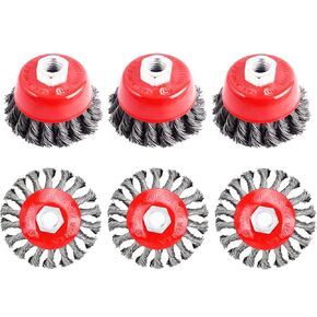 4 Inch Wire Wheel Brush for Angle Grinders , 0.02 Inch Twist Knotted Carbon Steel Wire with 5/8 Inch-11 Threaded Arbor for Heavy-Duty Conditioning of Various Metals (6 Pack)