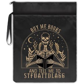 Buy Me Books and Tell Me to Stfuattdlagg Black Washable Fabric Book Sleeve, Funny Skeleton Book Cover Protector Gift for Book Lover, Bookish Gift, Book Club Gift, Bookworm Librarian Gift