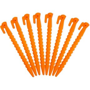 Camping Tent Stake Pegs / 8 Pack Outdoor Plastic Stakes for Christmas Holiday Decoration Bounce House Rain Tarps Outdoor Activities, Durable Plastic, Safety Orange-8.8inches
