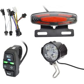 Ebike Headlight and Tail Light Sets,24-48V Front Rear Warning Lights Kit,E-Bike Headlight Turn Signal Rear Light with Switch for Electric Bike Scooter