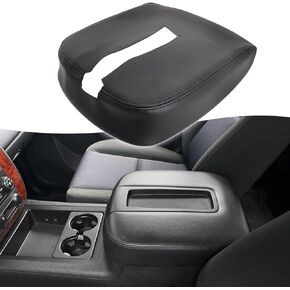 غطاء مسند ذراع لوحدة التحكم المركزية KBH لسيارة Chevy Tahoe، Suburban، Silverado، GMC Sierra، Yukon 1500 2500 3500 2007-2014، مقعد القفز، جلد مع قماش، غطاء مسند للذراع بتصميم سحاب، أسود