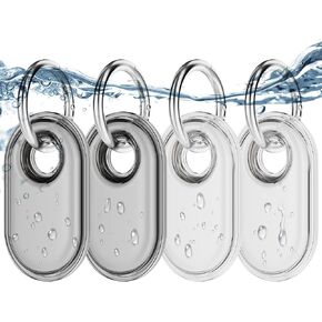 4-Pack for Samsung Smart tag 2 Case with Key Ring,Full-Body IPX8 Waterproof TPU Cover for Galaxy SmartTag2,Anti-Scratch Protective Holder for Backpacks/Car/Keys/Luggage/Pets(Black/Clear)