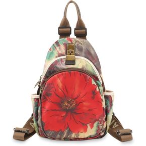 Small Backpacks Purse for Women Mini Waterproof Colorful Print Backpack Leisure Travel Bags Black Coconut