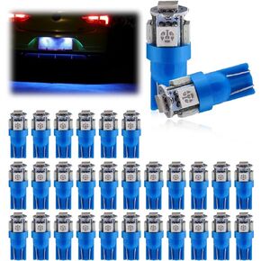 30 PCS LED Car Bulbs, T10 LED Bulb 5SMD 5050 Chips, 6500K License Plate Light, W5W LED Bulb for Map Dome Door Courtesy Side Marker Light (Blue)