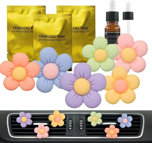Cute Pink Car Decor Accessories for Women Teens, 6pcs Car Scent Air Fresheners Vent Clips, Girly Daisy Flower Decorations Interior Aesthetic Things Car Perfume Stuff Mothers Day Gifts for Her Mom Girl in Saudi Arabia
