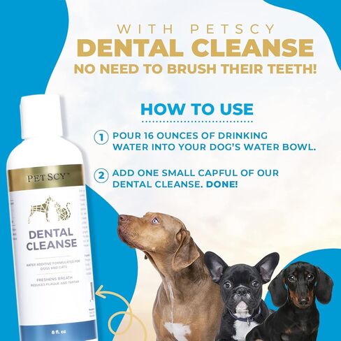 Petscy - Dental Cleanse, All-Natural Cat & Dog Tartar Remover for Teeth, Cat & Dog Water Additive for Dental Care, Suitable for All Ages, Breeds & Sizes, 8 Oz in Kuwait