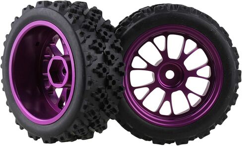 Mxfans Black Flower Pattern Rubber Tyres + Purple Y-Shape Aluminum Alloy Wheel Rims for RC 1:10 On-Road Racing Car Pack of 4 in Kuwait