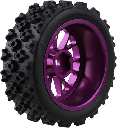 Mxfans Black Flower Pattern Rubber Tyres + Purple Y-Shape Aluminum Alloy Wheel Rims for RC 1:10 On-Road Racing Car Pack of 4 in Kuwait