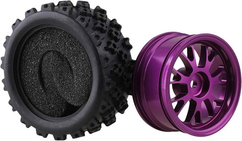 Mxfans Black Flower Pattern Rubber Tyres + Purple Y-Shape Aluminum Alloy Wheel Rims for RC 1:10 On-Road Racing Car Pack of 4 in Kuwait