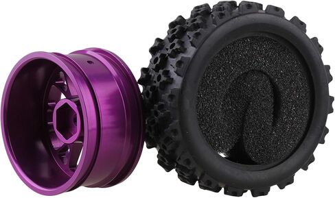 Mxfans Black Flower Pattern Rubber Tyres + Purple Y-Shape Aluminum Alloy Wheel Rims for RC 1:10 On-Road Racing Car Pack of 4 in Kuwait