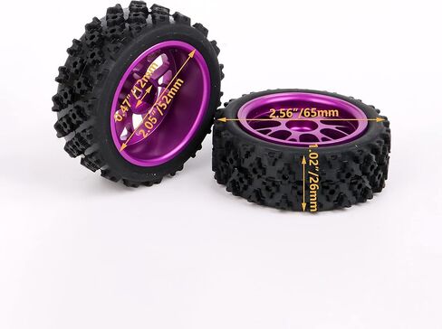 Mxfans Black Flower Pattern Rubber Tyres + Purple Y-Shape Aluminum Alloy Wheel Rims for RC 1:10 On-Road Racing Car Pack of 4 in Kuwait