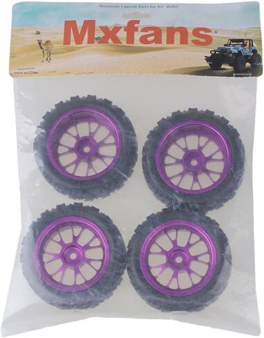 Mxfans Black Flower Pattern Rubber Tyres + Purple Y-Shape Aluminum Alloy Wheel Rims for RC 1:10 On-Road Racing Car Pack of 4 in Kuwait