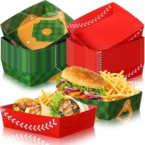 Teling 36 Pcs Baseball Theme Party Supplies 5 lb Baseball Plates Food Trays Nacho Boats Large Paper Food Boats Nacho Trays Disposable Serving Snack Tray for Sport Birthday Decorations Favors (Red) in Saudi Arabia