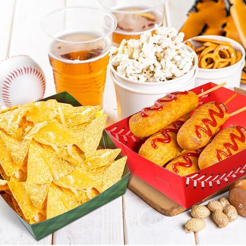 Teling 36 Pcs Baseball Theme Party Supplies 5 lb Baseball Plates Food Trays Nacho Boats Large Paper Food Boats Nacho Trays Disposable Serving Snack Tray for Sport Birthday Decorations Favors (Red) in Saudi Arabia