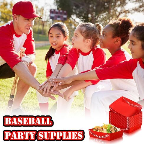 Teling 36 Pcs Baseball Theme Party Supplies 5 lb Baseball Plates Food Trays Nacho Boats Large Paper Food Boats Nacho Trays Disposable Serving Snack Tray for Sport Birthday Decorations Favors (Red) in Saudi Arabia