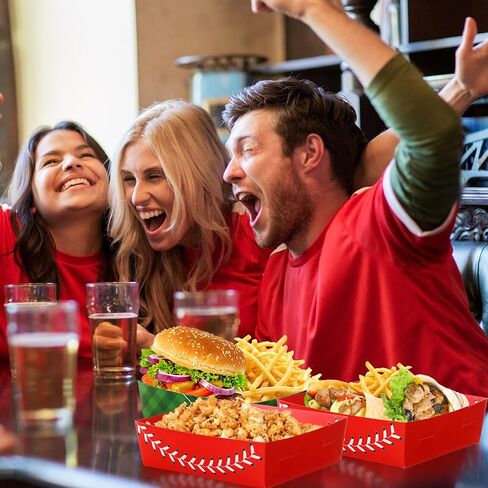 Teling 36 Pcs Baseball Theme Party Supplies 5 lb Baseball Plates Food Trays Nacho Boats Large Paper Food Boats Nacho Trays Disposable Serving Snack Tray for Sport Birthday Decorations Favors (Red) in Saudi Arabia