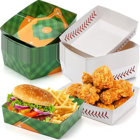 Teling 36 Pcs Baseball Theme Party Supplies 5 lb Baseball Plates Food Trays Nacho Boats Large Paper Food Boats Nacho Trays Disposable Serving Snack Tray for Sport Birthday Decorations Favors (Red) in Saudi Arabia