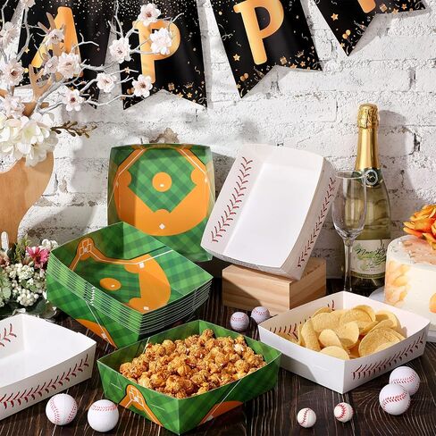 Teling 36 Pcs Baseball Theme Party Supplies 5 lb Baseball Plates Food Trays Nacho Boats Large Paper Food Boats Nacho Trays Disposable Serving Snack Tray for Sport Birthday Decorations Favors (Red) in Saudi Arabia