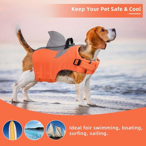 PETUFEY Adjustable Dog Life Jacket Dog Swimming Suit Ripstop Shark Dog Safety Vest Dog Preserver with Durable Rescue Handle for Small,Medium,Large Dogs (M, Orange) in Saudi Arabia