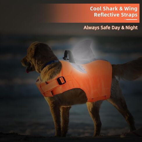 PETUFEY Adjustable Dog Life Jacket Dog Swimming Suit Ripstop Shark Dog Safety Vest Dog Preserver with Durable Rescue Handle for Small,Medium,Large Dogs (M, Orange) in Saudi Arabia