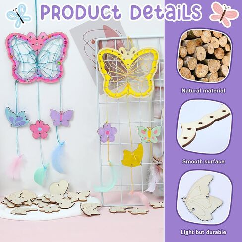 TREACLUB 8Pack Butterfly Dream Catcher Craft Kit for Kids, Unfinished Wooden Butterflies Wood for Painting, Butterfly Shaped Dream Catcher Craft for Home Classroom Brithday Spring Summer Art Activity in Saudi Arabia