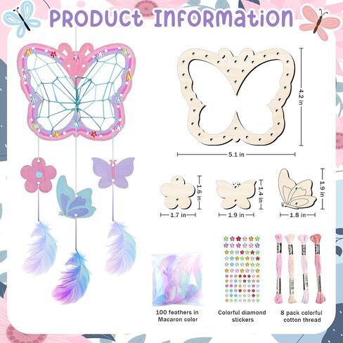 TREACLUB 8Pack Butterfly Dream Catcher Craft Kit for Kids, Unfinished Wooden Butterflies Wood for Painting, Butterfly Shaped Dream Catcher Craft for Home Classroom Brithday Spring Summer Art Activity in Saudi Arabia