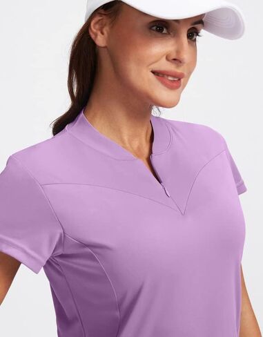 قميص جولف نسائي من SANTINY بسحاب Dri-fit بأكمام قصيرة وقمصان بولو UPF50+ قمصان جولف للتنس للنساء للعمل الكاجوال (Lavender_XL) in Kuwait