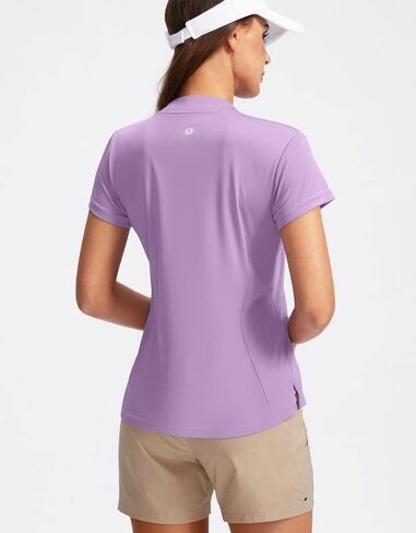 قميص جولف نسائي من SANTINY بسحاب Dri-fit بأكمام قصيرة وقمصان بولو UPF50+ قمصان جولف للتنس للنساء للعمل الكاجوال (Lavender_XL) in Kuwait