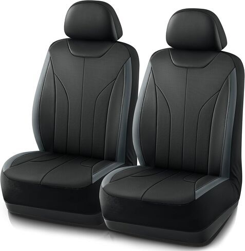 غطاء مقعد السيارة من Road Comforts، أغطية مقاعد السيارة الجلدية الأمامية، أغطية مقاعد السيارة الرياضية ذات الظهر المنخفض، متوافقة مع الوسائد الهوائية، تناسب عالمي لمعظم السيارات وسيارات الدفع الرباعي والشاحنات والشاحنات الصغيرة in Kuwait