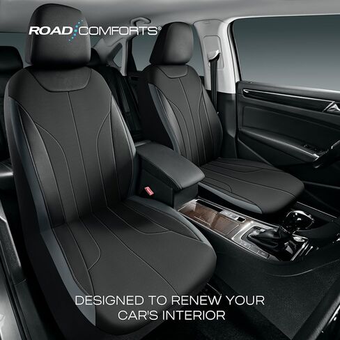 غطاء مقعد السيارة من Road Comforts، أغطية مقاعد السيارة الجلدية الأمامية، أغطية مقاعد السيارة الرياضية ذات الظهر المنخفض، متوافقة مع الوسائد الهوائية، تناسب عالمي لمعظم السيارات وسيارات الدفع الرباعي والشاحنات والشاحنات الصغيرة in Kuwait