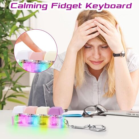 Keyboard Fidget Toys Adults Fidget Keyboard Clicker with LED Light Keychain Sensory Toys for Anxiety Stress Relief (Macaron2, 4 in 1) in Saudi Arabia