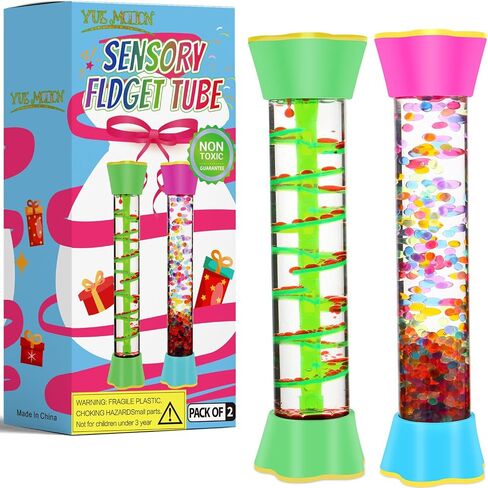 Sensory Fidget Tubes Set - Calming Toys for Kids - with Glitter Bottle, Gravity Spinner, Bubble Drop Spiral Hourglass - Promotes Calmness & Independent Play (Single Pack, 1) in Saudi Arabia