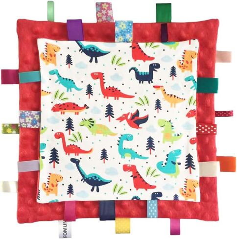 Red Dinosaur Baby Tag Security Blanket, Soft Touch Sensory Taggy Lovey Blanket Ideal Gift for Toddler Kids in Saudi Arabia