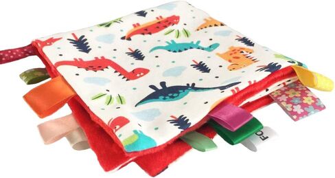 Red Dinosaur Baby Tag Security Blanket, Soft Touch Sensory Taggy Lovey Blanket Ideal Gift for Toddler Kids in Saudi Arabia