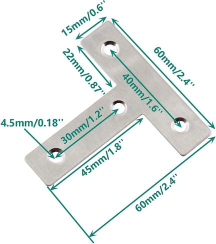 Stainless Steel Mending Bracket Plate ULIFESTAR T Type Mending Plate,Flat Repair Plate for Wood,Metal Straight Fixing Joining Shelf Support for Shelves,Furniture and Cabinet 10 Pack (1.6x1.6'') in Saudi Arabia