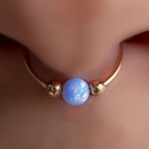 No Piercing Needed Septum Ring 20 Gauge - 14k Gold Filled Blue Opal Faux Septum Hoop - Adjustable Septum Jewelry in Saudi Arabia