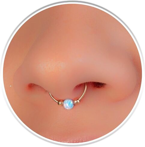 No Piercing Needed Septum Ring 20 Gauge - 14k Gold Filled Blue Opal Faux Septum Hoop - Adjustable Septum Jewelry in Saudi Arabia