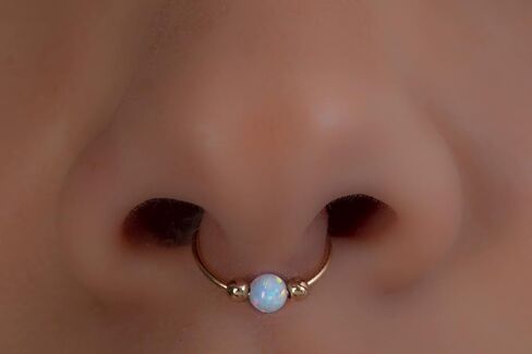 No Piercing Needed Septum Ring 20 Gauge - 14k Gold Filled Blue Opal Faux Septum Hoop - Adjustable Septum Jewelry in Saudi Arabia