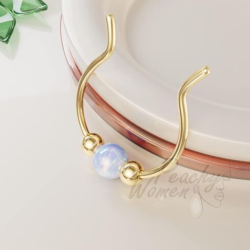 No Piercing Needed Septum Ring 20 Gauge - 14k Gold Filled Blue Opal Faux Septum Hoop - Adjustable Septum Jewelry in Saudi Arabia