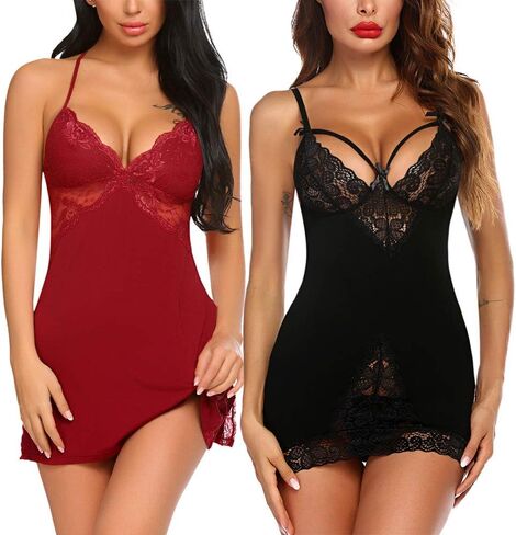 Avidlove Women Chemises Lingerie Lace Babydoll Sleepwear Sexy Full Slips Mini Dress 2 Pack XX-Large in Saudi Arabia