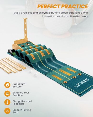 LIFXIZE Golf Putting Mat for Indoors, Putting Green with Ball Return, Golf Practice Training Equipment for Home and Office, Golf Gifts Golf Accessories for Men in Saudi Arabia