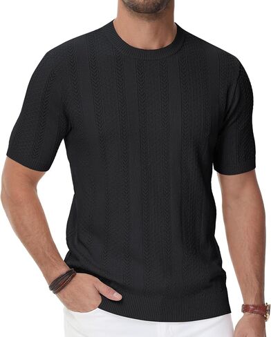 PJ PAUL JONES Men's T-Shirts Casual Knit Short Sleeve Crewneck Hollow Out Solid Knitted Pullover Tees in Saudi Arabia
