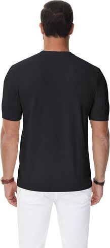 PJ PAUL JONES Men's T-Shirts Casual Knit Short Sleeve Crewneck Hollow Out Solid Knitted Pullover Tees in Saudi Arabia